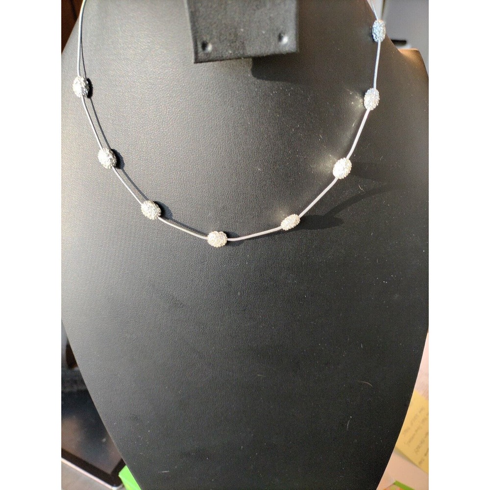 NICE DAINTY SILVERTONE ORB ENCRUSTED WITH SMALL RHINESTONES ANNE KLEIN NECKLACE